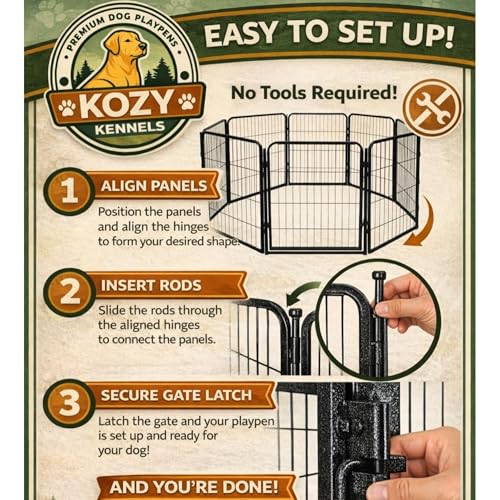 Dog Play Pen for Outdoor Use - 40'', 16 Panels for Medium and Large Size Dogs - Portable Playpen Kennel for RV, Camping, and Yard - Heavy Duty Pet Fence w/Black Rust Resistant Coating - size: 40 Inches