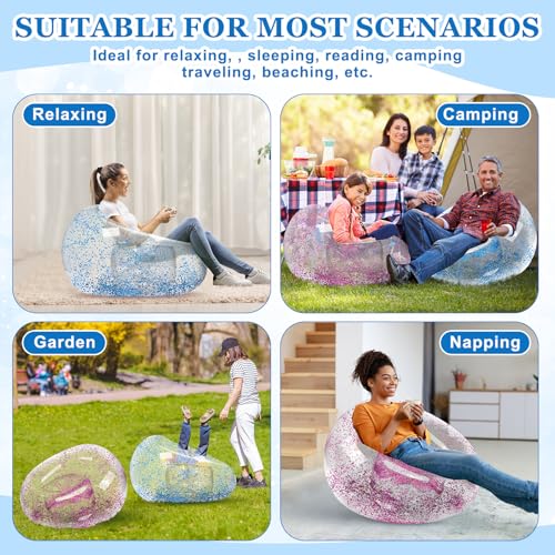Realspring Inflatable Bean Bag Chair for Adult Bean Bag Sofa Chair Blow up Inflatable Furniture for Outdoor Living Room Bedroom Balcony Travel Party Gift Accessories(Pink and Blue Glitter,2 Pcs) - color: Pink and Blue Glitter