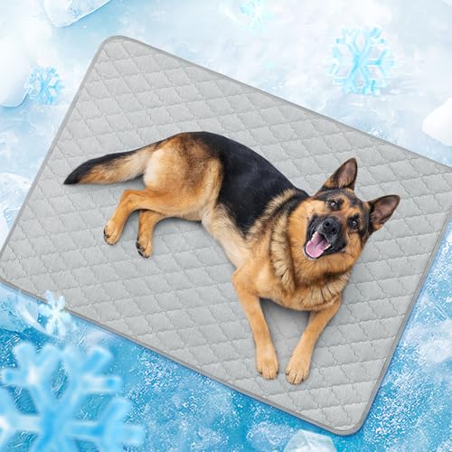 LOOBANI Dog Cooling Mat for Giant Large Dogs 65"x48"- Dog Cooling Pad Durable, Cool Blanket Machine Washable, Large Pet Cool Mat for Outdoor, Indoor (Grey, 65"x48") - color: Grey, size: 65"x48"