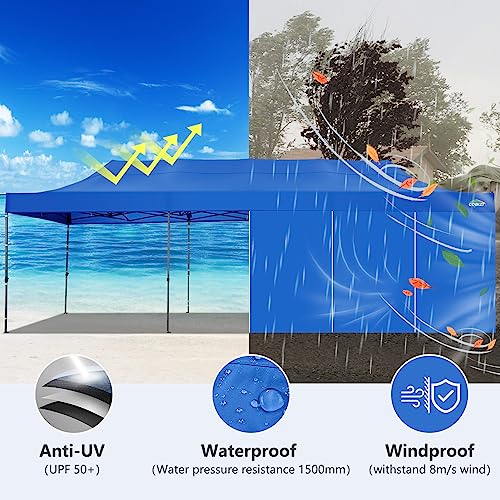 COBIZI 10x30 Pop up Carport 10x30 Canopy Tent with Sidewalls, Heavy Duty Party Tent Tents for Parties, Foldable UPF 50+ Waterproof Commercial Easy up Canopy with Wheeled Bag, Blue - color: Blue, size: 10ft x 30ft