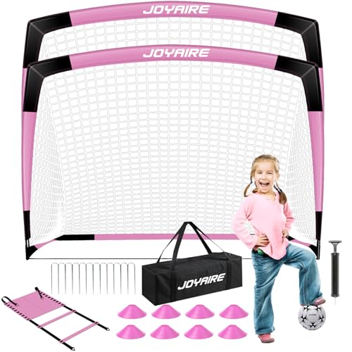 Pro-Grade Kids Backyard Soccer Goal, Tear-Resistant 5-Layer Polyester Soccer Net & 10mm Poles for Maximum Durability, 4x3ft/6x4ft/7x5ft, Pop Up Portable Soccer Training Equipment Set with Size 4 Ball - size: 7 ft x 5ft, style: Pink