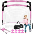 Pro-Grade Kids Backyard Soccer Goal, Tear-Resistant 5-Layer Polyester Soccer Net & 10mm Poles for Maximum Durability, 4x3ft/6x4ft/7x5ft, Pop Up Portable Soccer Training Equipment Set with Size 4 Ball - size: 7 ft x 5ft, style: Pink