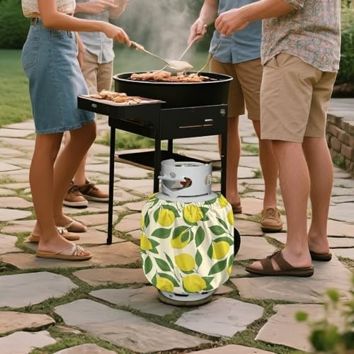 Lemon Propane Tank Cover Fits Standard 20 lb Tank Cylinde Travel Trailer Propane Covers with Elastic Slip in Gas Cover Water & Wear-Resistant for Outdoor and Indoor Use - color: Lemon