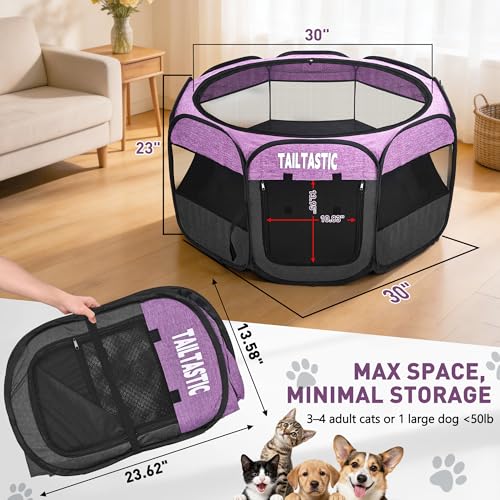 Portable Pet Playpen for Small Dogs & Cats, Foldable Puppy Safety Pen with Removable Zipper Top, Breathable Mesh Dog Delivery Room, Indoor Isolation Cage for Kittens/Rabbits (Purple, Small) - color: purple, size: Small
