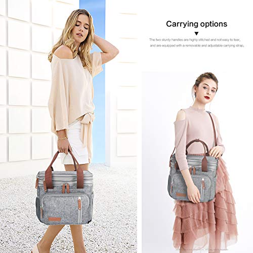 MOV COMPRA Adult Lunch Box for Work, Expandable Large Lunch Bags for Women Men, Leakproof Double Deck Lunch Box Cooler Tote Bag with Removable Shoulder Strap (Grey) - color: Gray
