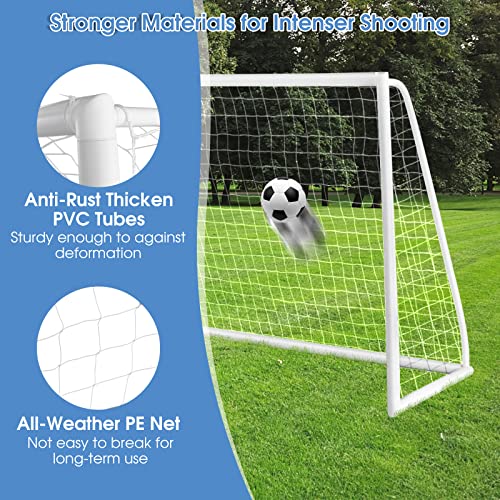 HONEY JOY 12FT x 6FT Soccer Goal for Backyard, Heavy Duty Steel Frame Soccer Net for Kids, Easy Setup, Ground Stakes, Portable Weather Resistant Football Shooting Training Aid, Gift for Kids