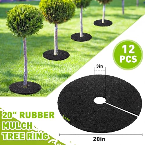 Peryiter 6 Pcs Rubber Mulch Tree Ring, Heavy Duty Rubber Mulch Mat, Tree Protector Weed Barrier Mats, Round Root Barrier for Root Protection Weed Grass Control (20 Inches) - style: 20 Inches