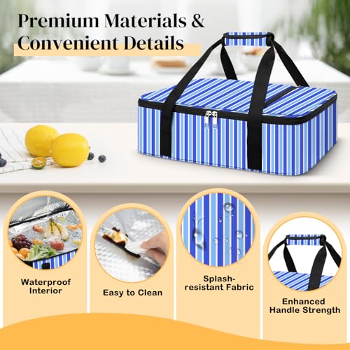 Coobiiya Insulated Casserole Carrier,Lasagna Lugger Tote Keeps Food Hot or Cold,Thermal Lunch Bag Warmer & Cooler Carrier Bag,Portable Tote Bag Fits 9" x 13" Baking Dish for Picnic and Cookout - color: Stripes, size: Single Layer: 15.75 × 11.8 × 4.7 in