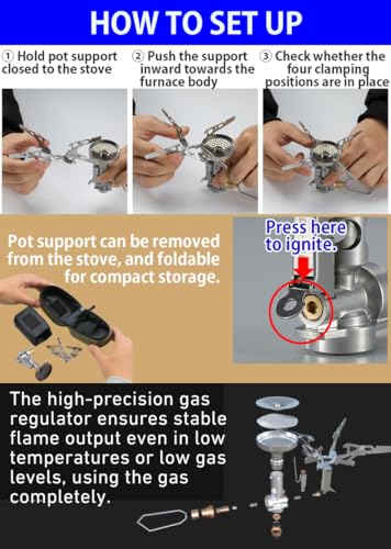 CAMPINGMOON XD-2F Canister Top Stove Portable Compact Foldable w/igniter w/Gas Fuel Can Stabilizer XD-2F/Z41