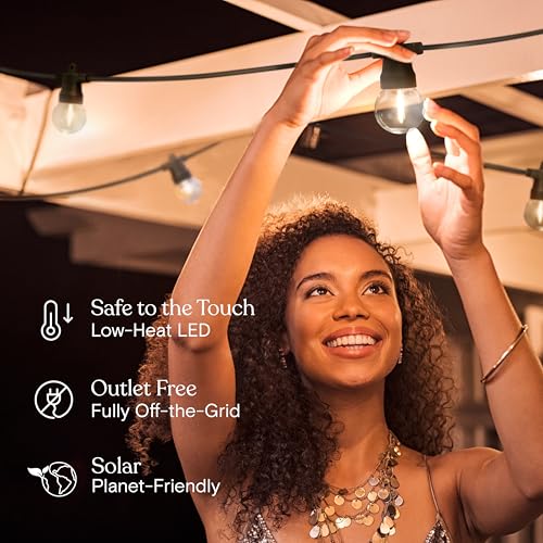 Brightech Ambience Pro Solar Powered Outdoor String Lights - 27 Ft Commercial Grade Waterproof Patio Lights with Edison Globes, Shatterproof LED String Lights for Patio - 12 Bulbs, 1W, Soft White - color: (3000K) Soft White
