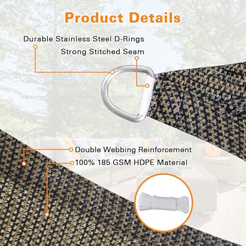 Artpuch Sun Shade Sail Mocha 4'X8'Customized Curved Edges Rectangle Canopy 95% UV Block Sun Shade for Outdoor Patio Garden Backyard (We Make Custom Size) - color: Mocha, size: 4'X8'Customized