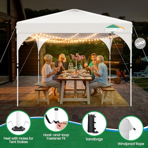 COBIZI 10x10 Pop Up Canopy with 3 Removable Sidewalls, Easy Pop Up Comercial Instant Canopy with One Push Center Lock, Waterproof Canopy with Sidewalls for Event, Rope & Stakes & Sandbags, White - color: White, size: 10x10ft (old model)