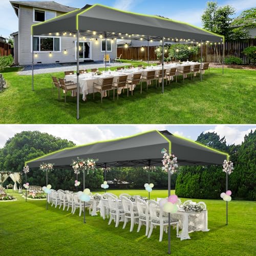 COBIZI 10x30 Pop Up Canopy Tent, Wedding Party Tent with 8 Sidewall One Push Setup Glow, 3 Adjustable Height Air Vent Waterproof UPF50+, Wheeled Bag, Sandbag, Stake, Rope for Commercial, Outdoor - color: Gray, size: 10x30 with 8 Sidewalls
