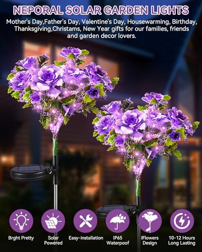 Neporal Solar Garden Lights, 4PK Dusk to Dawn Purple Carnation Solar Flowers Outdoor Waterproof for Garden Decor - size: 4PK Purple