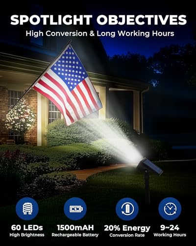 HGGH Solar Lights Outdoor Waterproof IP67, 60 LED 3 Lighting Modes Solar Spot Lights Outdoor for Yard Garden Pathway Landscape, Auto On/Off, Function 2 in 1(Cool White, 4 Pack) - color: Cool White