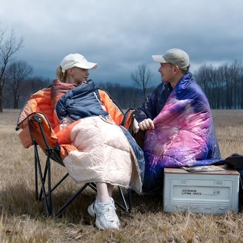 SUNNYFEEL Warm Camping Blanket, Packable Printed Blanket for Cold Weather, Waterproof Outdoor Blanket with Snap Buttons, Wearable Shawl for Camping, Hiking, Stadium, Picnic (55"x79") - color: Mountains