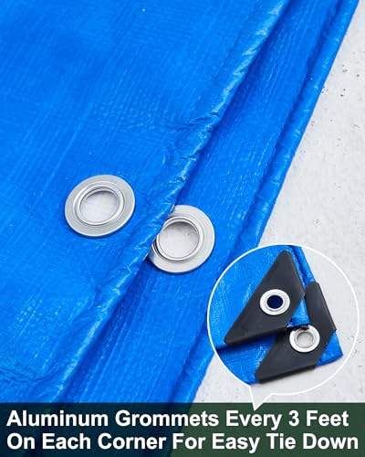 SmoothNovelty 6 Pcs Large Waterproof Tarp 8 x 10 ft Heavy Duty 5.5 Mil Thick Poly Tarpaulin with Grommets Multipurpose Protective Cover for Summer Home Boats Cars Camping Rv Pool Tent - color: Green,blue,silver, size: 8 x 10 ft