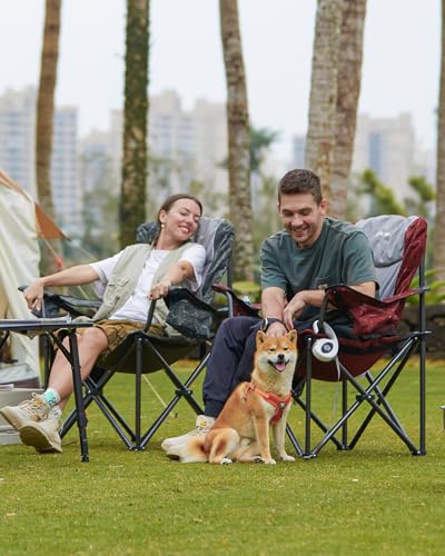 KingCamp Oversized Camping Folding Chair, Heavy Duty 450 LBS with Lumbar Support, Padded seat with Cup Holder&Cooler Bag, Ideal for Camp, Fishing, Sports Event, Backyard, Patio, Lawn - color: Grey/Red-2 Pack