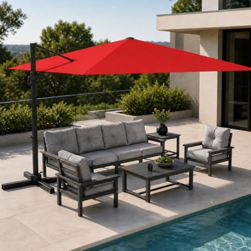 Kingdura 10' X 10' Cantilever Patio Umbrella, Large Square Aluminum Outdoor Offset Umbrella with 360-degree Rotation, 4 Position Tilt, UV Protection for Pool Deck Garden Patio (Red) - color: Red, size: 10x10 FT (No Base)