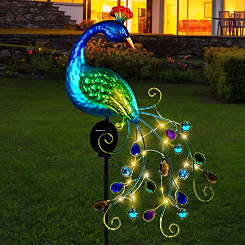 DREAMSOUL Metal Peacock Garden Solar Lights Outdoor Decorative Garden Stake Lights- Waterproof Peacock Solar Landscape LED Path Light Patio Yard Lawn Outside Decoration - color: Blue Green