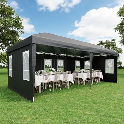 EROMMY 10x20 Heavy Duty Pop Up Canopy Tent with 6 Removable Sidewalls, Waterproof UV50+ Gazebo with Mosquito Netting, Easy Setup Instant Shelter for Backyard, Party, Wedding & Commercial Use, Black - color: Black, size: 10’x 20’