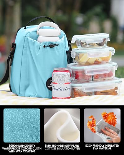 Sports rabbit Insulated Lunch Bag for Men & Women – Leakproof Cooler Tote for Containers & Water Bottles – Water-Resistant Wax-Coated Oxford Fabric – Perfect for Work, Travel, Picnics (Mint Green) - color: Mint Green