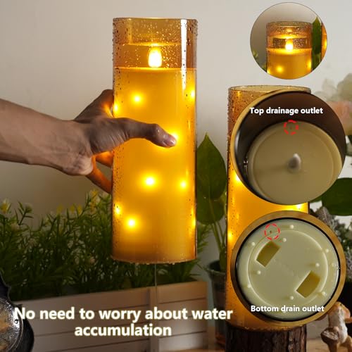 kakoya 11" x 4" Large Outdoor Waterproof Flameless LED Candles with Remote and Timer,Acrylic Pillar Candles Battery Operated with Embedded Star String for Porch,Patio,Outdoor Decor,Set of 2(Gold) - color: Gold, size: 2PCS-D4"xH11"