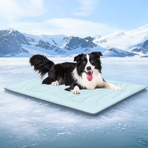 Dog Cooling Mat, 48"x28" Cooling Mat for Large Dogs, Arc-Chill Cold Fabric Delivers Rapid and Lasting Cool (Q-Max>0.5), Portable & Washable Pet Pad for Summer - color: Blue, size: X-Large