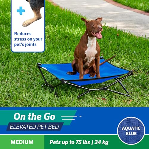 Coolaroo On-The-Go Elevated Dog Bed - Foldable Pop-Up Travel Dog Bed with Breathable, Moisture-Resistant Fabric, Carry Bag Included, Lightweight & Portable, Aquatic Blue, Medium - color: Aquatic Blue, style: Medium