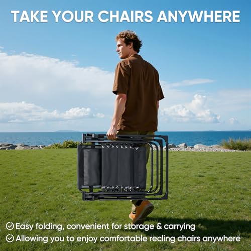 DUMOS Set of 2 Zero Gravity Chair, Reclining Camping Lounge Chair for Outdoor, Reclining Patio Chairs with Cup Holder Trays and Removable Cushion, Folding Recliner for Indoor, Black - size: 2P