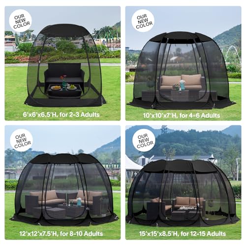 Alvantor® Pop Up Screen House, Outdoor Mosquito Mesh Tent with UV Resistant, Pop Up Canopy Easy Up, Foldable Screen Room for Camping,Backyard, Garden, Patio(Black, 6x6 FT) - color: Black, size: 6'x6'