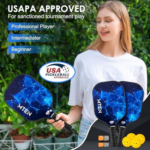 Pickleball Paddles Set of 2 or 4, or Single Paddle – USAPA Approved Fiberglass Surface Pickleball Rackets Set for Men & Women - color: Blue*2
