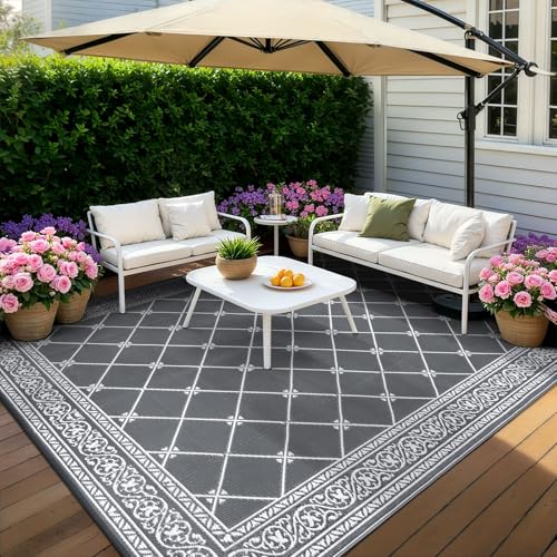 Outdoor Rug Waterproof Washable Extra Large Reversible Sandproof Outdoor Patio Rugs Outside Mat for RV, Patios, Deck, Beach, Camping (Classic Grey, 10'x14') - color: Classic Grey, size: 10' x 14' (Rectangular)