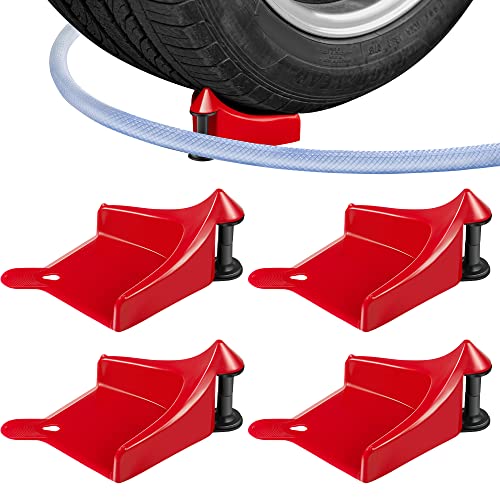 Dreyoo 4 Pcs Car Hose Guide, Tire Hose Roller for Car Washing, Detailing Tire Hoses Guide Preventing Pressure Washer Hoses Stuck Under The Wheels, Plastic Wash Tool to Avoid Snagging(Red) - color: Red