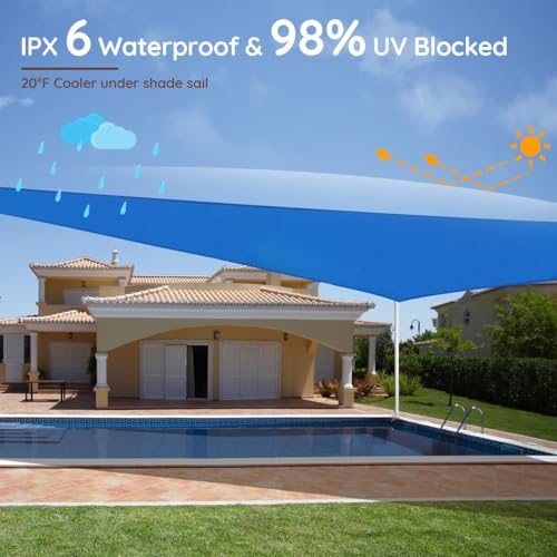 Quictent 12x16 ft Waterproof Sun Shade Sail for Patios 185G Polyester Fabric Cloth, 98% UV Block Outdoor Awning Shelter for Commercial, Backyard, Garden, Deck, Hardware Kit Included - color: Blue, size: 12 x 16 ft Waterproof, style: Rectangle