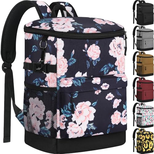Tenot Cooler Backpack 33/40 Cans Backpack Coolers Insulated Leak Proof Soft Beach Cooler Bag for Men Women Ice Chest Backpack Camping Hiking Picnic Travel Cooler Lunch Backpack - color: Pink Floral, size: 33 Cans