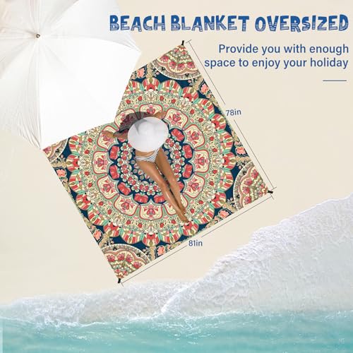 Beach Blanket 78''×81'' - Waterproof Sandproof Sand Free Oversized Mat for 1-5 Adults, Lightweight Durable Compact for Beach Travel Camping Hiking Picnic - color: Mandala2, size: 78"x81"