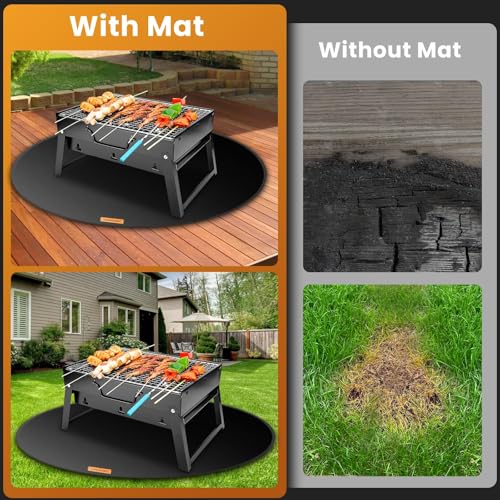 36" Round Fire Pit Mat - Fireproof Deck Patio Protector Mat,Double-Sided Design,5 Layer Waterproof Oil-Proof Under Grill Mats,Firepit Protection Rug for Deck Fireproof,Outdoor Grass Grill Accessories - size: 5 Layer/36 Inch