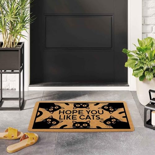 Funny Artificial Coir Doormat - Hope You Like Cats - with Heavy Duty Anti-Slip Backing Durable Porch Welcome Mats 29.5 x 17 inch - color: Hope You Like Cats