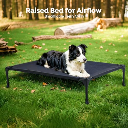 Veehoo Cooling Elevated Dog Bed Add Removable Corduroy Bolster Cushion Mat, 53" x 33" Washable Dog Couch Bed, Raised Pet Cot with Breathable Teslin Mesh, No-Slip Feet, Grey, CWC2439D