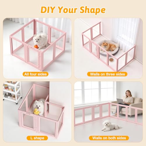 DIY Clear Acrylic Dog Playpen House,Quick Easy Assembly and Disassembly,Strong Floor Suction,Indoor and Outdoor Use,Easy Cleansing Puppy Fence (Skin Pink, 23.6" H, 8PCS) - color: Skin Pink, size: 23.6"H