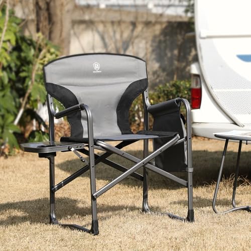 EVER ADVANCED Aluminum Lightweight Folding Director Chair, 350lbs Heavy Duty Camping Chair with Side Table & Storage, 19" Joint-Friendly Height Easy to Stand, Portable Makeup Artist & Vendor Chair - color: Grey, style: 1 Pack