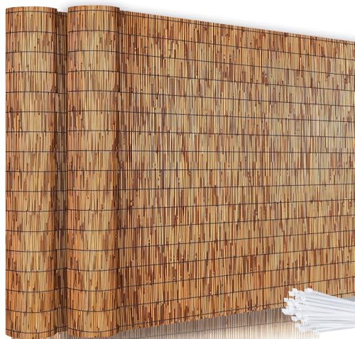 KOIUEYW Bamboo Reed Fencing, Light Russet Bamboo Fence Rolls 4 Feet High, Decorative Reed Screen Privacy Curtains for Patio Balcony Garden Backyard Outdoor, 4 x 16 FT (2 Pcs) - color: Light Russet, size: 4 x 16 FT (2 Pcs)