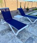 PURPLE LEAF Patio Chaise Lounge Chair Set of 3 Outside Aluminum Plastic Stackable Tanning Chairs for Pool Sunbathing Beach Deck Outdoor Lounger, Navy Blue - color: Navy Blue, style: 2 chairs + 1 table