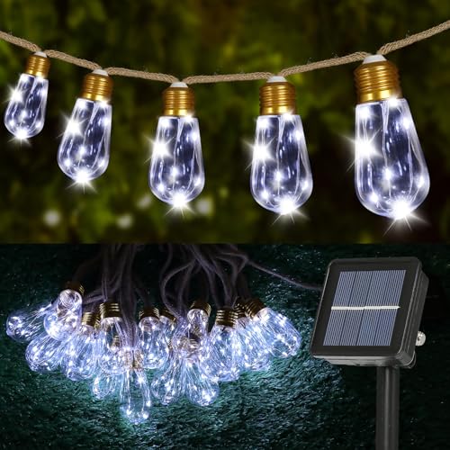 Upgraded Solar String Lights Outdoor, 24FT Solar Patio Lights, String Lights for Outside, 20 Shatterproof LED Bulbs [Waterproof & 8 Modes] for Garden Yard Fence Balcony Camping Decor - White - color: Solar-White