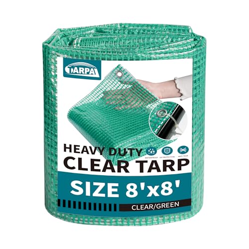 TARPAL 8'x8' Clear Green Tarp Heavy Duty Waterproof 12mil with Grommets or Zip Ties for Small Greenhouse for Outdoors Garden,Farm,Chicken Coops - color: Clear Green Leno Tarp, size: 8x8ft-Finished size