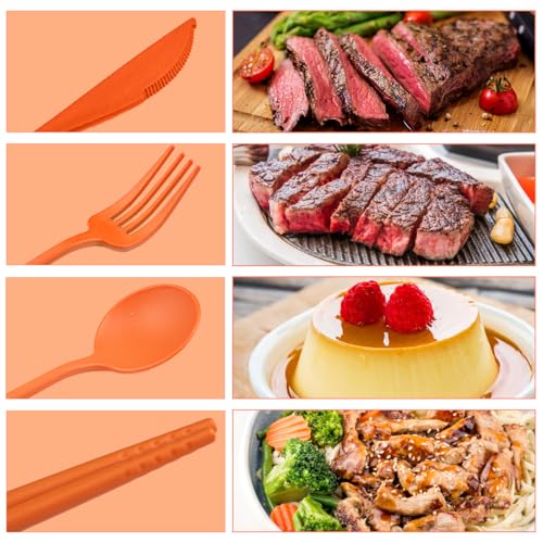 4 Sets Reusable Utensils With Case, Camping Cutlery Travel Silverware for Work, Lunch Picnic Daily Use Outdoor (Orange) - color: Orange
