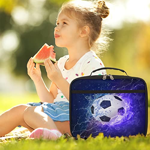 Kids Lunch Box for Boys Girls Purple Soccer Ball Sport Football Insulated Lunch Bag Reusable Small Cooler Bag Meal Containers Tote Kit for School Travel Women Men - color: purple soccer