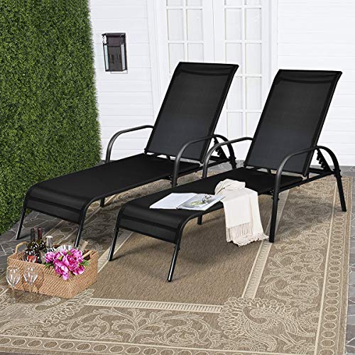 Tangkula Lounge Chair Outdoor, Patio Chaise Lounge with Adjustable Backrest, Reclining Pool Lounge Chair for Outside with Heavy Duty Steel Frame, Suitable for Beach, Yard, Balcony, Poolside - color: Black