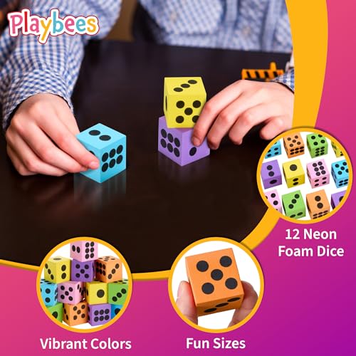 Neon Big Foam Dice Set - 24-Pack, Jumbo, and Colorful Dice for Kids - Ideal for Boosting Math Skills, Great Gifts, and Party Fun - style: 24 Pack
